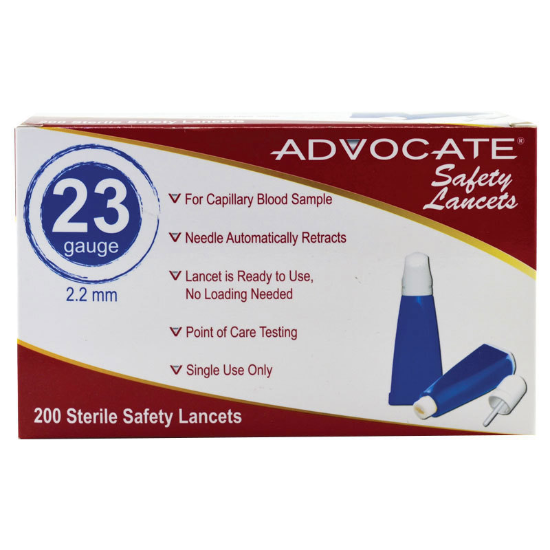 Advocate Safety Lancets 23G x 2.2mm, Pack of 200 Lancets & Insulin