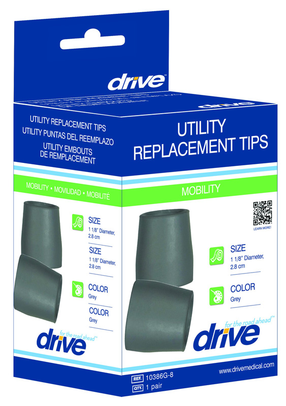 Drive Medical Design Utility Walker Replacement Tips Gray, 1