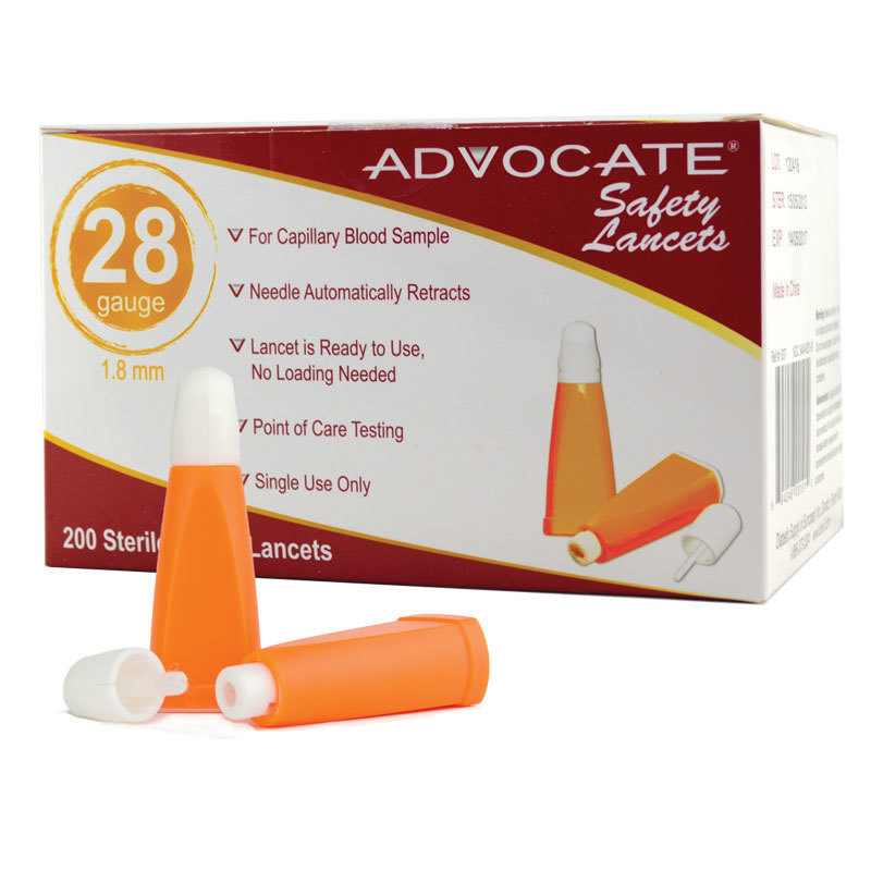 Advocate Safety Lancets 28G x 1.8mm, Pack of 200 Lancets & Insulin