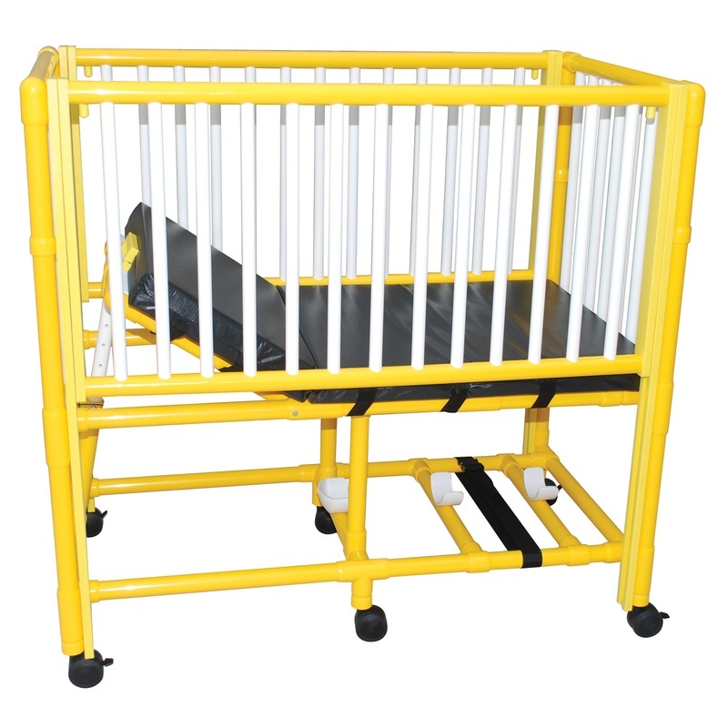 Yellow Pvc Frame Pediatric Crib Bed With Adjustable Side Rails, O2 Tank